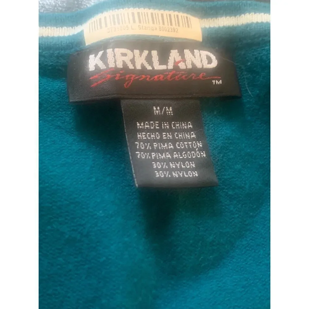 Kirkland Signature Women's Size Medium Shirt Deep Teal Blue Long Sleeve V Neck